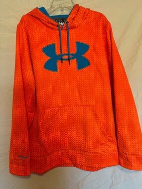 Under Armour Orange Hoodie with Blue Logo and Drawstrings